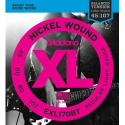 D'Addario Fretted EXL170BT Nickel Wound Light 045 - 107 (Balanced) elektrisk bas strengest
