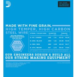 D'Addario Fretted EXL170BT Nickel Wound Light 045 - 107 (Balanced) elektrisk bas strengest