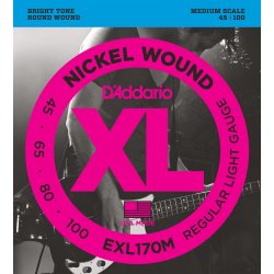 D'Addario Fretted EXL170M Nickel Wound Light 045 - 100 (Medium Scale) elektrisk bas strengest