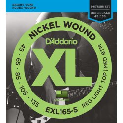 D'Addario Fretted EXL165-5 Nickel Wound Custom Light 045 - 135 (5-strenge) elektrisk bas strengest