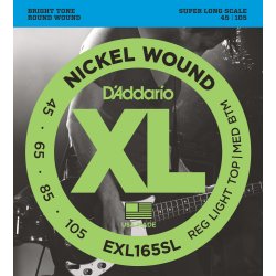 D'Addario Fretted EXL165SL Nickel Wound Custom Light 045 - 105 (Super Long) elektrisk bas strengest
