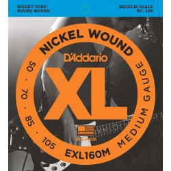 D'Addario Fretted EXL160M Nickel Wound Medium 050 - 105 (Medium Scale) elektrisk bas strengest