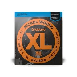 D'Addario Fretted EXL160-5 Nickel Wound Medium 050 - 135 (5-strenge) elektrisk bas strengest
