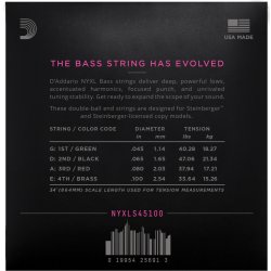D'Addario Fretted NYXLS45100 NYXL Double Ball/Steinberger 045-100 elektrisk bas strengest