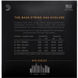 D'Addario Fretted NYXLS50105 NYXL Double Ball/Steinberger 050-105 elektrisk bas strengest