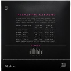 D'Addario Fretted NYXL45130 Nickel Wound Regular Light 045 - 130 (5-strenge) elektrisk bas strenge