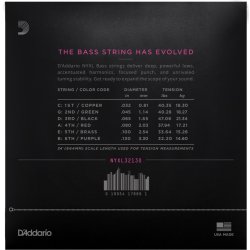 D'Addario Fretted NYXL32130 NYXL Nickel Wound Medium 032 - 130 (6-strenge) elektrisk bas strengest