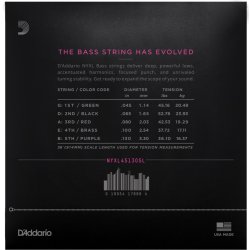 D'Addario Fretted NYXL45130SL Nickel Wound 045-130 (5-strengeSuper Long) elektrisk bas strengest