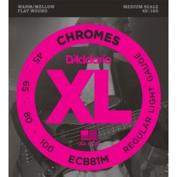 D'Addario Fretted ECB81M Flat Wound Chromes Light 045 - 100 (Medium Scale) elektrisk bas strengest