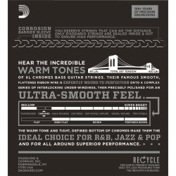 D'Addario Fretted ECB81M Flat Wound Chromes Light 045 - 100 (Medium Scale) elektrisk bas strengest
