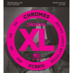 D'Addario Fretted ECB81S Flat Wound Chromes Light 045 - 100 (Short Scale) elektrisk bas strengest