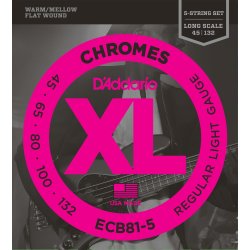 D'Addario Fretted ECB81-5 Light Flat Wound Chromes 045 - 132 (5-strenget) elektrisk bas strengest