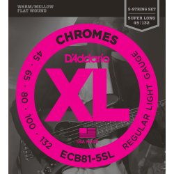 D'Addario Fretted ECB81-5SL Flat Wound Chromes Ligh Super Long 045-132 (5-strenge) strengest