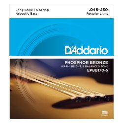 D'Addario Fretted EPBB170-5 Phosphor Bronze 045 - 130 (5-strenge) akustisk bas strengest