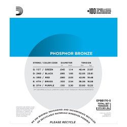 D'Addario Fretted EPBB170-5 Phosphor Bronze 045 - 130 (5-strenge) akustisk bas strengest