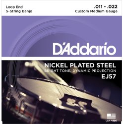 D'Addario Fretted EJ57 Nickel Custom Medium 011-022 (5-strenge) banjo strengest