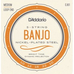D'Addario Fretted EJ61 Nickel Medium 010 - 023 (5-strenge) banjo strengest