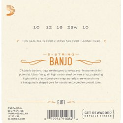 D'Addario Fretted EJ61 Nickel Medium 010 - 023 (5-strenge) banjo strengest