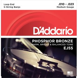 D'Addario Fretted EJ55 Phosphor Bronze Medium 010-023 (5-strenge) banjo strengest