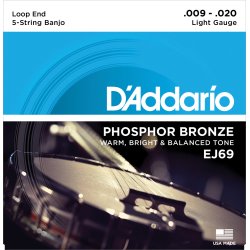 D'Addario Fretted EJ69 Phosphor Bronze Light 009-020 (5-strenge) banjo strengest