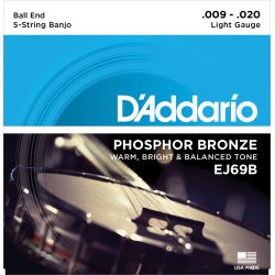 D'Addario Fretted EJ69B Phosphor Bronze Ball End Light 009-020 (5-strenge) banjo strengest