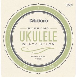 D'Addario Fretted EJ53S Sopran Hawaiian Black Nylon ukulele strengest