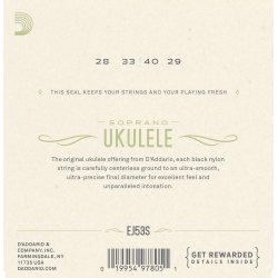 D'Addario Fretted EJ53S Sopran Hawaiian Black Nylon ukulele strengest