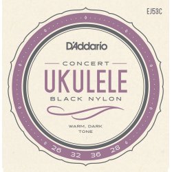 D'Addario Fretted EJ53C Concert Hawaiian Black Nylon ukulele strengest