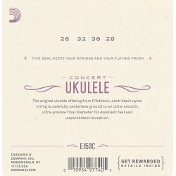 D'Addario Fretted EJ53C Concert Hawaiian Black Nylon ukulele strengest