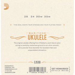 D'Addario Fretted EJ53B Baritone Hawaiian Black Nylon ukulele strengest