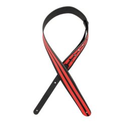 D'Addario Accessories L25W1400 Deluxe Serien Lder 64mm Guitarrem (Black w/ Red Stripes)