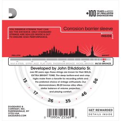 D'Addario Fretted EJ12-3D 80/20 Bronze Medium 013-056 Western Guitar Strengest (3-st)