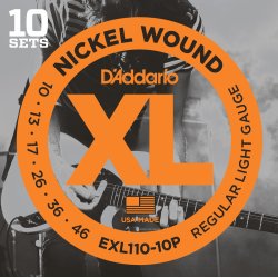 D'Addario Fretted EXL110-10P XL Nickel Wound RegularLight 10-46 Elektrisk Guitar Strengest (10-st)