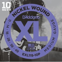 D'Addario Fretted EXL115-10P XL Nickel Wound Medium 11-49 Elektrisk Guitar Strengest (10-st)