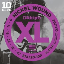 D'Addario Fretted EXL120-10P XL Nickel Wound Super Light 09-42 Elektrisk Guitar Strengest (10-st)