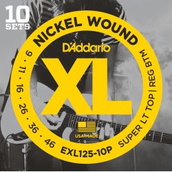 D'Addario Fretted EXL125-10P XL NickelW. SuperLightT/RegB 09-46 Elektrisk Guitar Strengest (10-st)