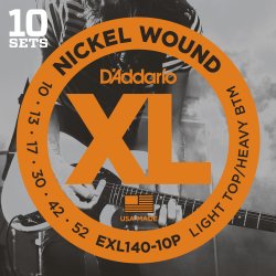 D'Addario Fretted EXL140-10P XL Nickel W. LightT/HeavyB 10-52 Elektrisk Guitar Strengest (10-st)