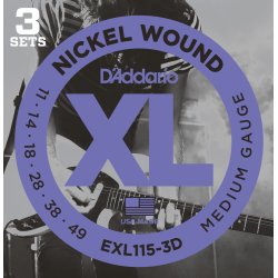D'Addario Fretted EXL115-3D XL Nickel Wound Medium 11-49 Elektrisk Guitar Strengest (3-st) 