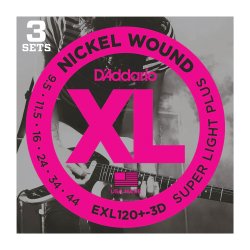D'Addario Fretted EXL120+-3D XL Nickel W. SuperLight Plus 9,5-44 Elektrisk Guitar Strengest (3-st)
