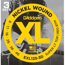 D'Addario Fretted EXL125-3D XL Nickel W. SuperLightT/Reg.B 09-46 Elektrisk Guitar Strengest (3-st)