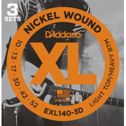 D'Addario Fretted EXL140-3D XL Nickel Wound LightT/HeavyB 10-52 Elektrisk Guitar Strengest (3-st)