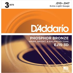 D'Addario Fretted EJ15-3D Phosphor Bronze Extra Light 010 - 047 Western Guitar Strengest (3-st)
