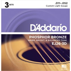 D'Addario Fretted EJ26-3D Phosphor Bronze Custom Light 011 - 052 Western Guitar Strengest (3-st)