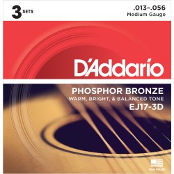 D'Addario Fretted EJ17-3D Phosphor Bronze Medium 013 - 056 Western Guitar Strengest (3-st) 
