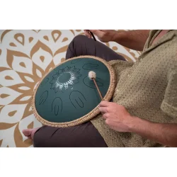 Meinl Sonic Energy OSTD3DGE Oktav Steel Tongue Drum (F-dur, 9 toner, 432 Hz, m�rkegr�n, blomsterdesign) inkl. tilbeh�r