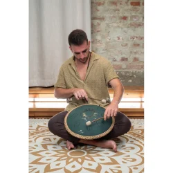 Meinl Sonic Energy OSTD3DGE Oktav Steel Tongue Drum (F-dur, 9 toner, 432 Hz, m�rkegr�n, blomsterdesign) inkl. tilbeh�r