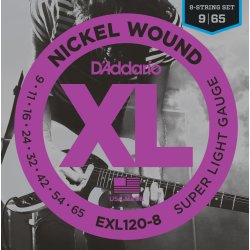 D'Addario Fretted EXL120-8 XL Nickel Wound 8-strenget Super Light 09-65 Elektrisk Guitar Strengest