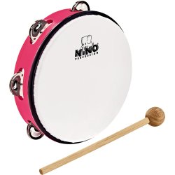 NINO Percussion NINO51SP Jingle Drum Tamburin �20cm m/syntetisk skind (st�bt ABS, jordb�r pink) inkl. k�lle