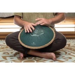 Meinl Sonic Energy OSTD4DGE Octave Steel Tongue Drum (f#-mol, 9 toner, 432 Hz, m�rkegr�n, blomsterdesign) inkl. tilbeh�r 