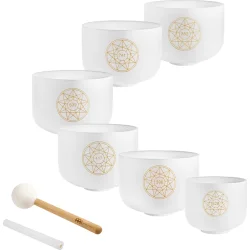 Meinl Sonic Energy SOLCSBSET Hvidfrostede Krystal Syngesk�l 6-delt Solfeggio S�t (Ut, Re, Mi, Fa, Sol, La) inkl. silikoneringe &amp; k�ller